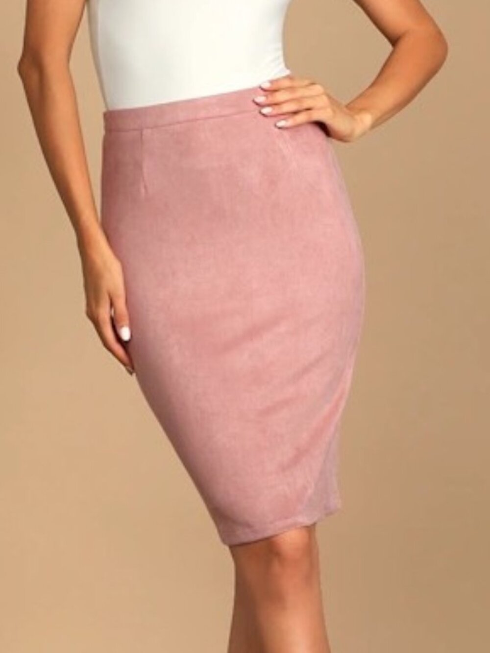 Lulu's Superpower Suede Pencil Skirt in Blush NTW M